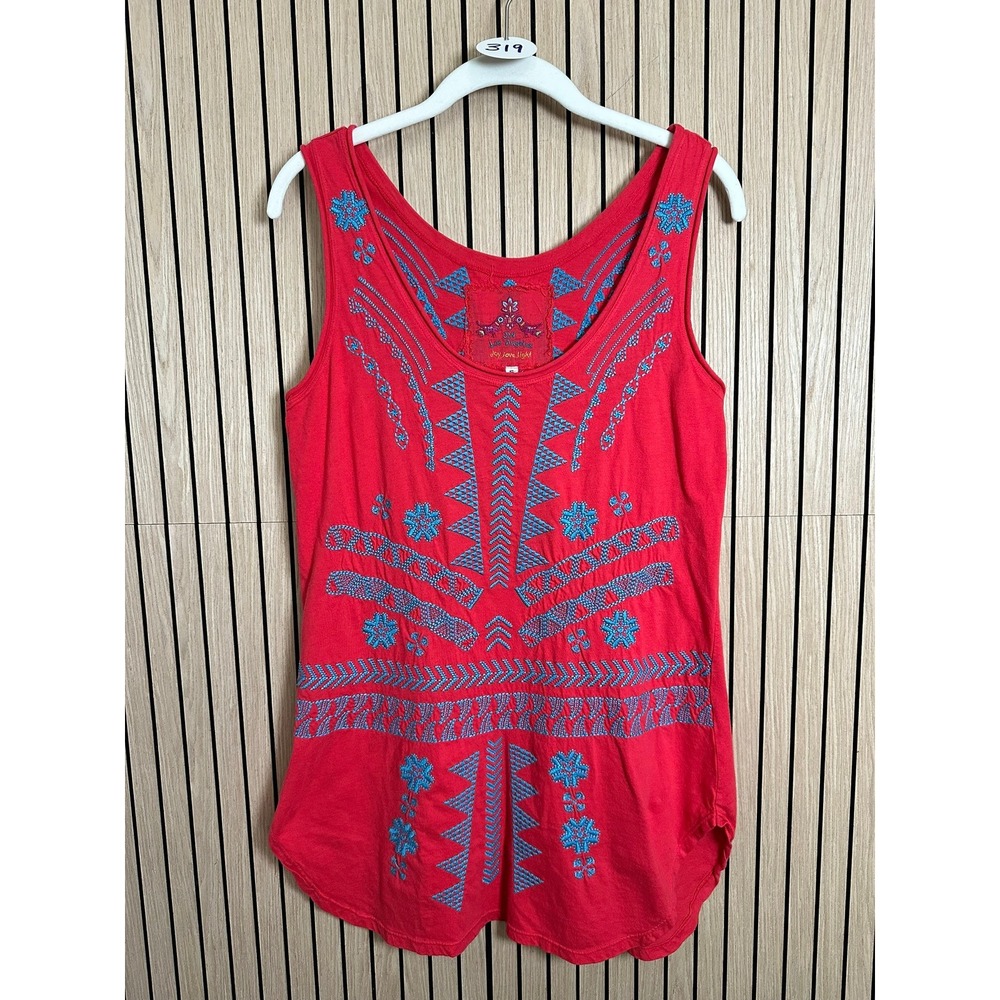 319 JW Los Angeles Johnny Was Embroidered Boho Cotton Tank Top (Small, Red, EUC)